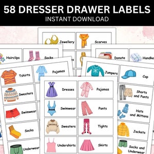 58 Kids Dresser Drawer Labels, Printable Kids Closet Storage Stickers, Kids Drawer Labels, Organization Labels, Kids Clothing Storage labels