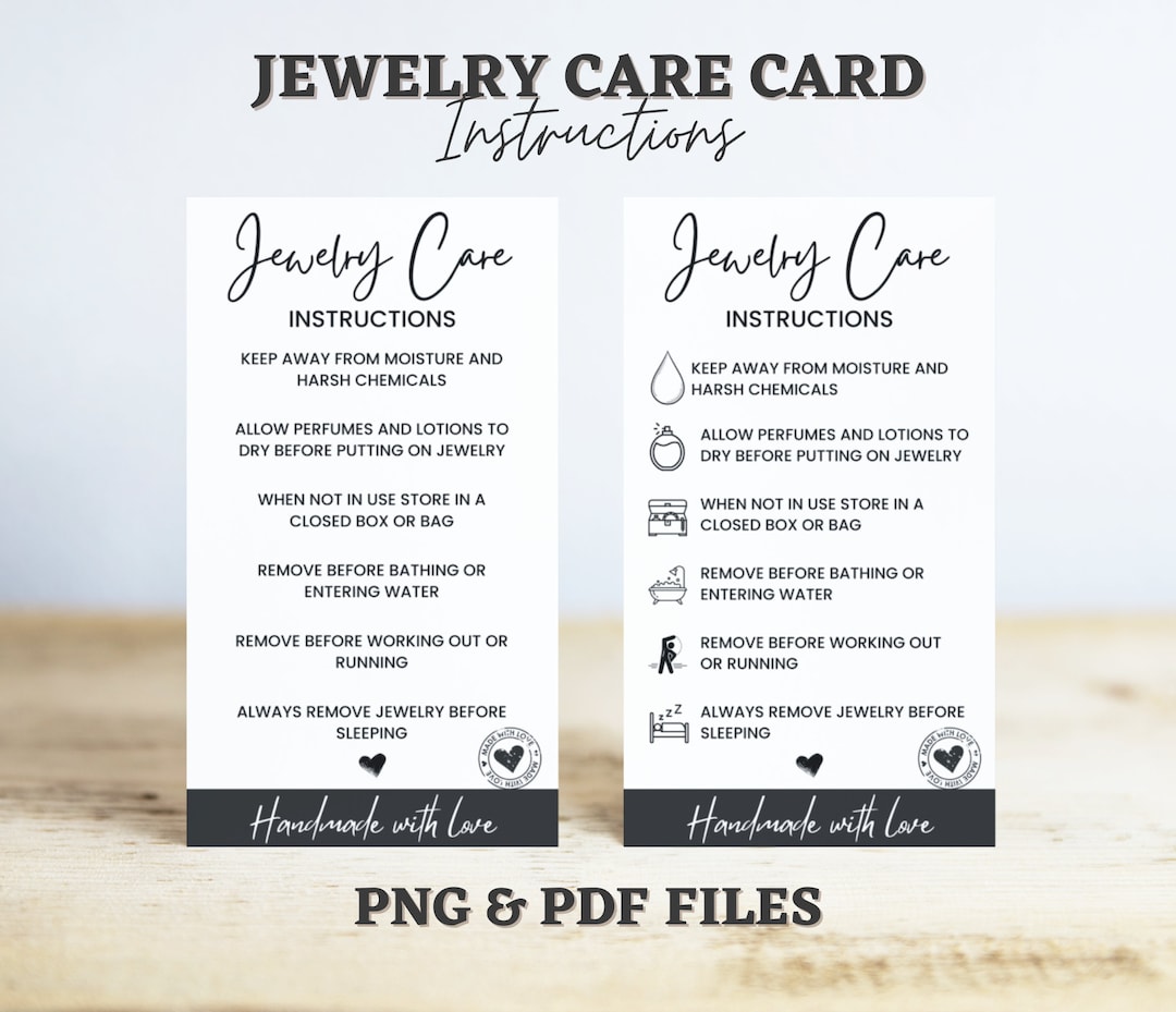 Printable Jewelry Care Instructions Card Packaging Insert Small