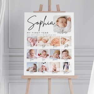 milestone birthday sign, printable baby's first year poster template, baby 1st birthday milestone board, 1st Birthday Photo Collage Sign