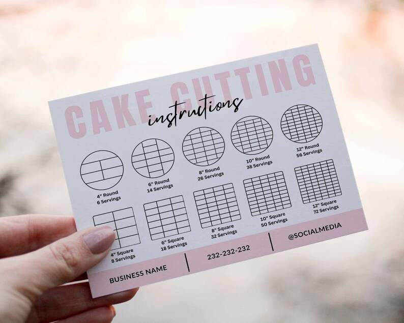 Cake Care Cards Bundle, Editable Cake Cutting Guide Cards, Printable Cake Business Thank You, Cake Business Packaging Canva Template.