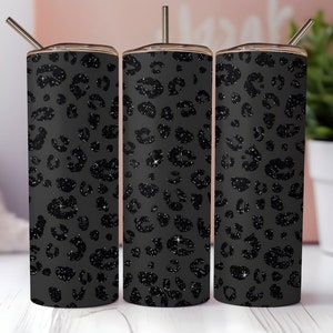 Black Leopard Matte Tumbler Sublimation Design | 20 oz Skinny Tumbler Wrap, Leopard Cup Animal Print, Straight Tumbler PNG