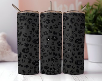 Gobelet léopard noir mat sublimation | Gobelet mince 20 oz, imprimé animal coupe léopard, verre droit PNG
