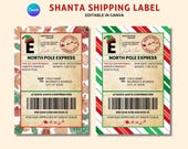 Editable Santa Shipping Label, Santa Mail Label, Christmas Elf Label, North pole express Label, Elf Arrival Label, Santa Address Label.