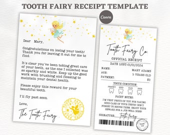 Editable Tooth Fairy Letter, Tooth Fairy Note, Tooth fairy Receipt, Tooth Fairy Printable, First Tooth Certificate, Tooth fairy pillow.