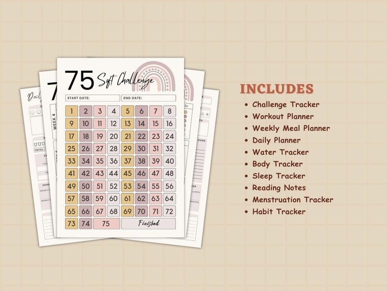 75 Soft Challenge Tracker, Daily 75 Soft Challenge journal, 75 Soft Challenge, 75 Day Challenge Printable, Fitness Journal, Habit Tracker