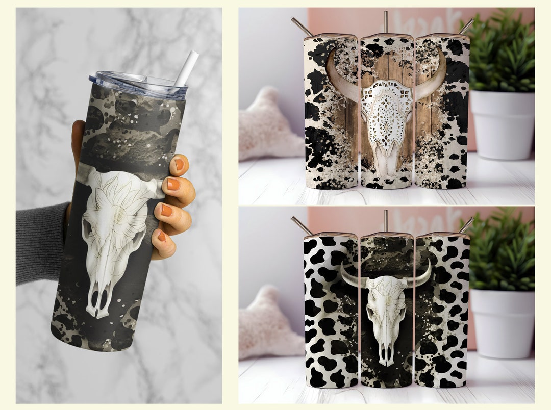 2 Western Tumbler Wrap Cowgirl Bull Cow Skull Seamless Country ...