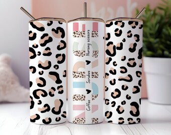Nurse Leopard Glitter 20 oz Skinny Tumbler, Nurse Life Sublimation Design Template, PNG tumblers, Nurse Tumbler, Leopard Print, Leopard PNG