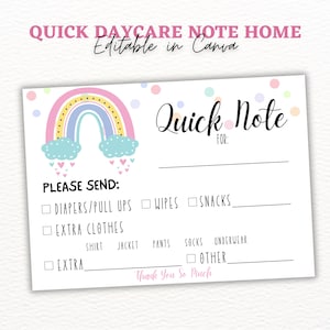 Snelle notitie! Kinderdagverblijf Note Home, Boho Rainbow Kinderdagverblijfkaart, Kinderopvangcommunicatiekaart, Kinderopvangmap, Kleutermap, Kinderdagverblijfpost, Canva.