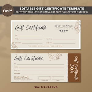Boho Gift Certificate Template, DIY Printable Gift Voucher Certificate, Editable Gift Card, Spa Gift Certificate, Printable Template, Canva