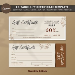 Boho Gift Certificate Template, DIY Printable Gift Voucher Certificate, Editable Gift Card, Spa Gift Certificate, Printable Template, Canva