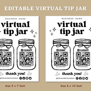 Printable Virtual Tip Jar Venmo Payment Sign, QR Code Sign Canva ...
