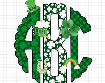 St Patricks Day Monogram with Clip Art Doodle Letters, Make your Own, Gold Rainbow Lucky Clover Kids Alphabet Initials Transparent PNG