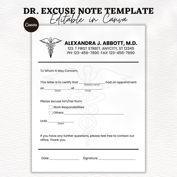 Fillable Doctors Note | Doctor Excuse Note Template | Custom Dr Notepad | Doctor Excuse Letter | Editable School Excuse Note | Excuse Letter