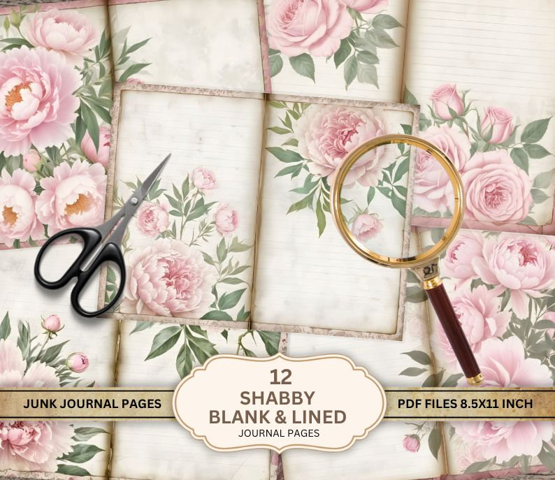 シャビー、空白の罫線入りジャーナルページ、ジャンクジャーナル用品
