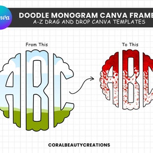 Add your Own Pattern Doodle Monogram Letters - CANVA Frames Bundle with Easy Drag and Drop - ABC Alphaset Alphabet Letter PNG - Alphapack