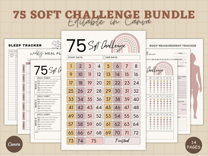 75 Soft Challenge Tracker, Daily 75 Soft Challenge journal, 75 Soft Challenge, 75 Day Challenge Printable, Fitness Journal, Habit Tracker