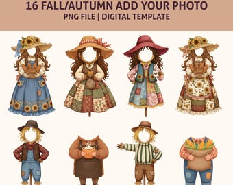 Fall Scarecrows Add your Own Photo, Scarecrow craft kids, Face photo picture, Add your Own Photo Picture, Face photo fall, Cute Photo PNGs.
