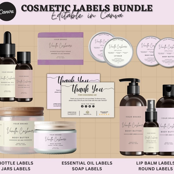 Stylish Cosmetic Product Label Template Canva Product Label Sticker Product Label Skincare Template Cosmetic Label Canva Bottle Label Design