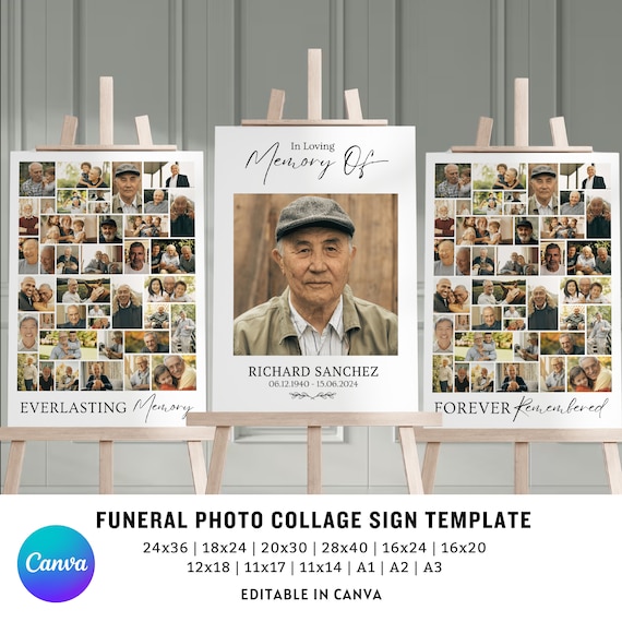 Editable Funeral Photo Collage Template, Memorial Poster program, Funeral Welcome Sign Template, Celebration of Life, In Loving Memory.