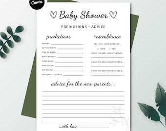 Minimalist Baby Predictions Card | Baby Shower Games | Advice & Wishes for Parents To Be | Baby Predictions and Advice | Baby Template