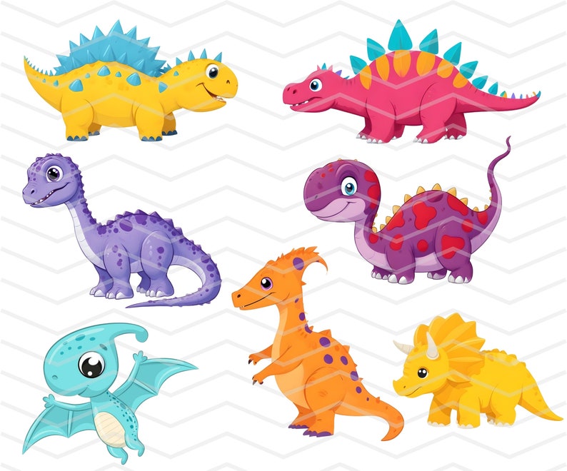 30 Dinosaur Clipart, Cute Dinos Clipart, Scrapbook printable Commercial Use. T-rex, Triceratops, brontosaurus, stegosaurus graphics PNG
