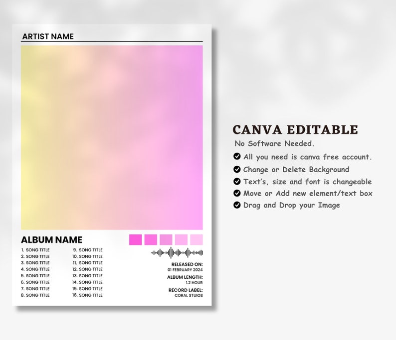 Album Cover Poster Canva Template | Album Poster Canva | Customizable Digital Music Poster | Album Poster | Personalize Album Print.