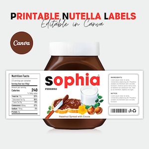 PRINTABLE Personalized NUTELLA Jar Label Digital File, Nutella Label Printable, Make UNLIMITED Nutella Labels, Instant online Nutella Jar