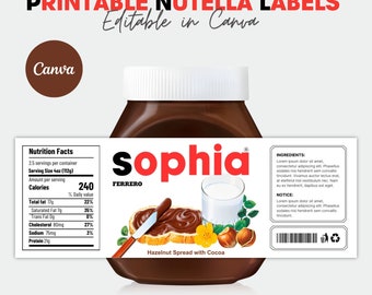 AFDRUKBARE gepersonaliseerde NUTELLA Jar Label digitaal bestand, Nutella Label afdrukbaar, ONBEPERKTE Nutella-labels maken, Instant online Nutella Jar