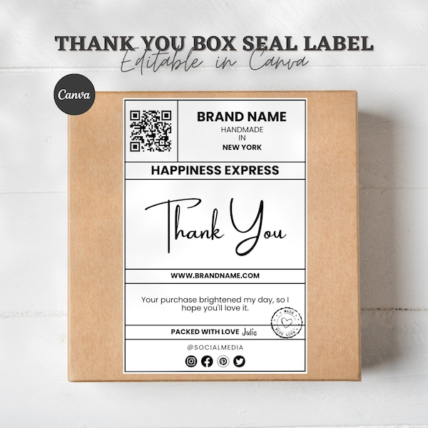 Editable Shipping Packaging, Small Business Thank You Shipping Label Template, Box Packaging Sticker, Box Label Template, Packaging Sticker.