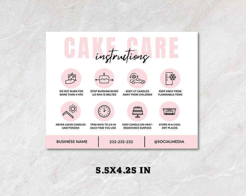 Cake Care Cards Bundle, Editable Cake Cutting Guide Cards, Printable Cake Business Thank You, Cake Business Packaging Canva Template.