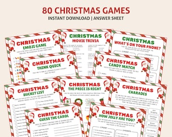 Printable Christmas Games Bundle, 80 Christmas Family Games Bundle, Christmas Party Games, Holiday Party Games, Xmas family games, Xmas game