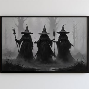 Witchy Decor Halloween Wall Art, Rustic Halloween Decor, Vintage Halloween Painting, vintage witch art, Witch Wall Decor.