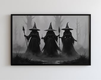 Witchy Decor Halloween Wall Art, Rustic Halloween Decor, Vintage Halloween Painting, vintage witch art, Witch Wall Decor.
