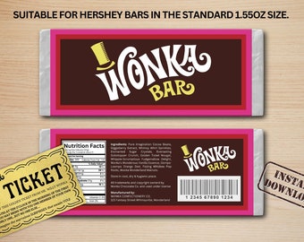 Wonka Schokolade Etikett - Digitales PDF für Hershey's 1.55 Unzen - DIY Etikett, Geschenk, Halloween, Geburtstag, Hochzeit, Schokolade