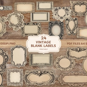 24 leere Etiketten, bedruckbare Etiketten, Apothekerglas, Apothekerglas, Etikett, Junk Journal, Vintage Blanko, benutzerdefinierte Etiketten.