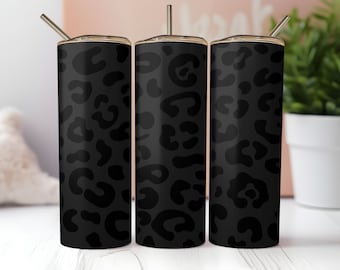 Gobelet léopard noir mat sublimation | Emballage pour verre fin, 20 oz, imprimé animal coupe léopard, verre droit PNG.
