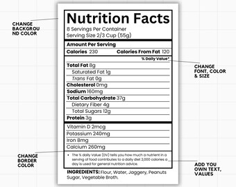 Nutrition Facts | Editable Nutrition Label | Nutritional SVG PNG Clip Art | Custom Nutritional Facts Template | Nutrition Template | Canva