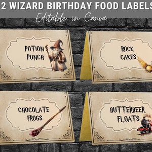 Étiquette de nourriture d'anniversaire de magicien-étiquette de sucrerie/modifiable/cartes de lieu/barre de nourriture/tentes de nourriture/étiquette de partie/étiquettes d'Halloween/bonbonnières/décorations de fête