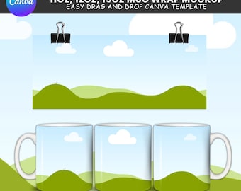 11oz 12oz 15oz Mug Wrap and Mockup on Canva, Make your own, Drag and Drop, Canva Frames Canva Template, Mug template, Mug Mockup, Canva