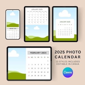 Editable 2025 Calendar Templates, bundle, Canva Calendar, Photo Calendar, Personalized Calendar 2025, Fully Editable for Free in Canva.