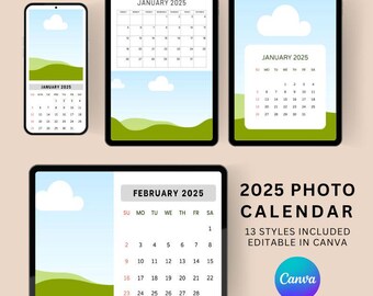 Editable 2025 Calendar Templates, bundle, Canva Calendar, Photo Calendar, Personalized Calendar 2025, Fully Editable for Free in Canva.