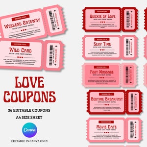 Libro de cupones de amor personalizable, plantilla de cupón editable de amor, cupones de amor imprimibles, plantilla de libro de cupones, cupones de amor, cupones de pareja.