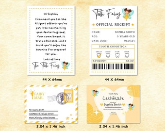 Printable Mini Tooth Fairy Set Pink with envelope, receipt and fairy letter, Instant Download and fully editable tooth fairy set, Canva