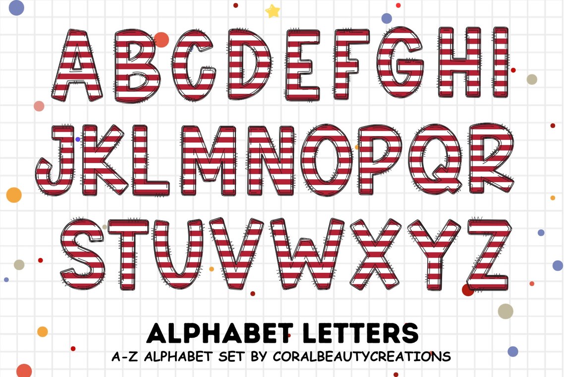 Rustic Flag Alphabet Letters PNG Bundle, Hand Drawn Alphabet Doodle ...