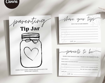 Parenting Tip Jar Sign and Advice Card for The Parents To Be | Baby Shower Game Printable | Baby Shower Advice | Baby Shower Sign | Canva