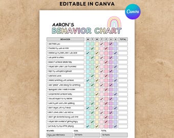 Gedragsbeloningstabel voor kinderen, goed gedrag volgen, gedragstabel kinderen, goed gedrag van kinderen, gedragstabel tieners, bewerkbaar gedrag