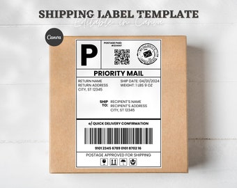 Versand Label Vorlage | Bearbeitbares personalisiertes Postetikett | Mail-Versandetikett Vorlage für Geschenk-Box | Gag Geschenk Post Label | Canva Mail