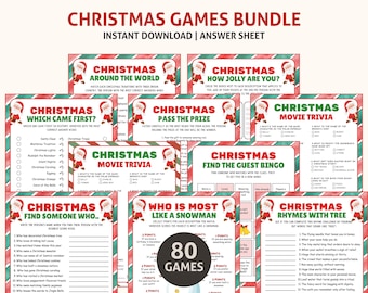 Printable Christmas Games Bundle, 80 Christmas Family Games Bundle, Christmas Party Games, Holiday Party Games, Xmas family games, Xmas game
