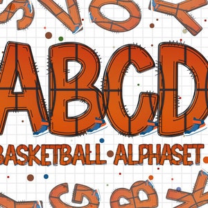 Basketball Alphabet Letters PNG Bundle, Basketball Sports Lover Hand Drawn Doodle, Basketball Sublimation Alpha Set Designs PNG