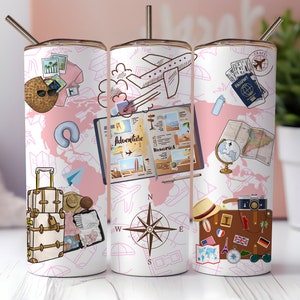 Reise Tumbler Wrap, nahtlose 20 Unzen Skinny Tumbler Sublimation, Urlaub Tumbler, Urlaub Tumbler, Abenteuer Tumbler, Instant PNG Download